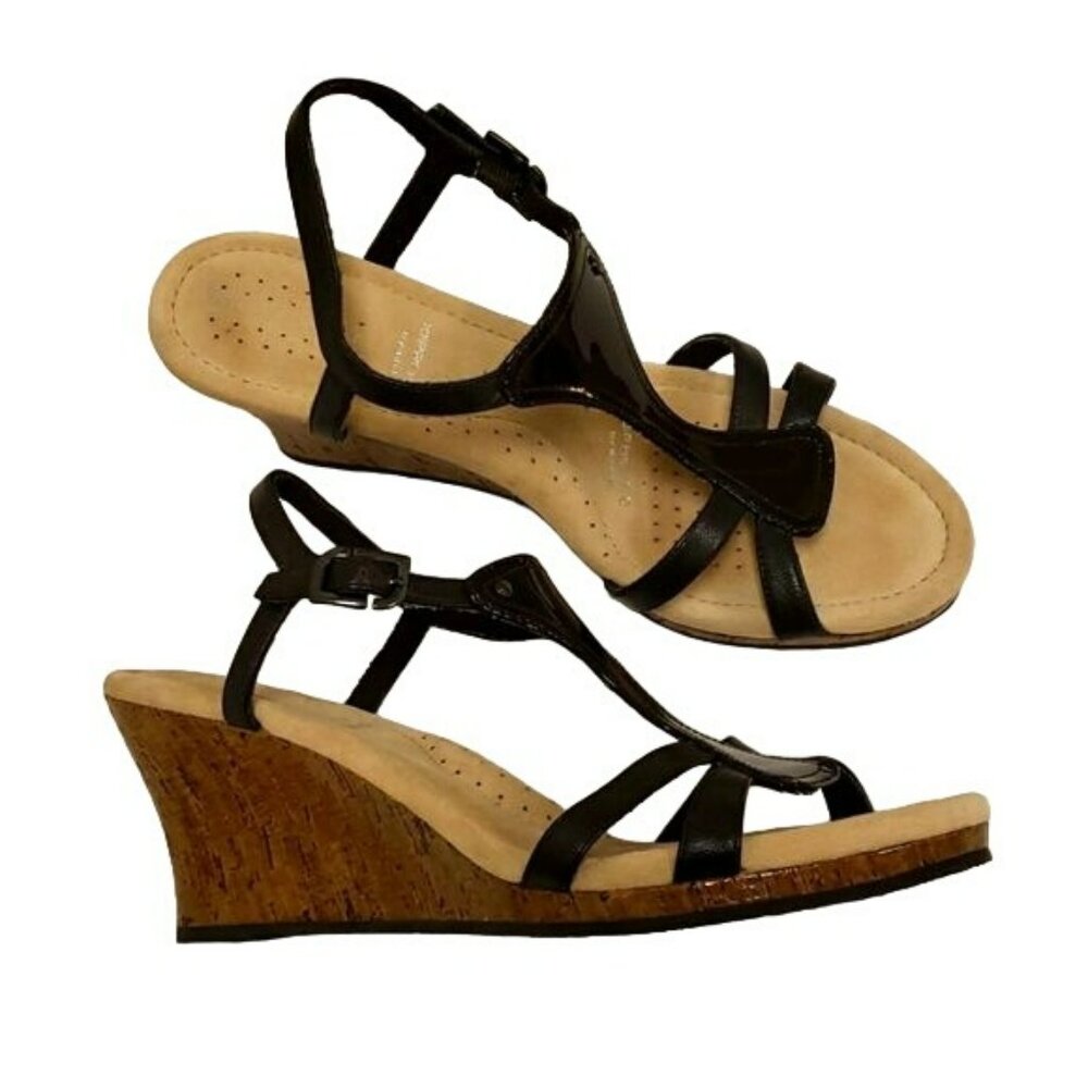 Rockport Adiprene by Adidas Wedge Sandal Straps Leather & Cork Brown Women's 9.5